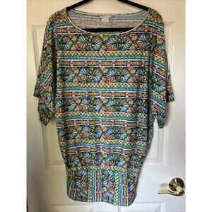 Trina Turk Swim Cover Kaftan Mini knit Dress Muti color aztec print M